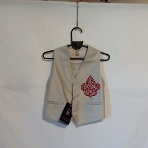 Kids Beige Vest with Red Fleur-de-Lis Embroidery